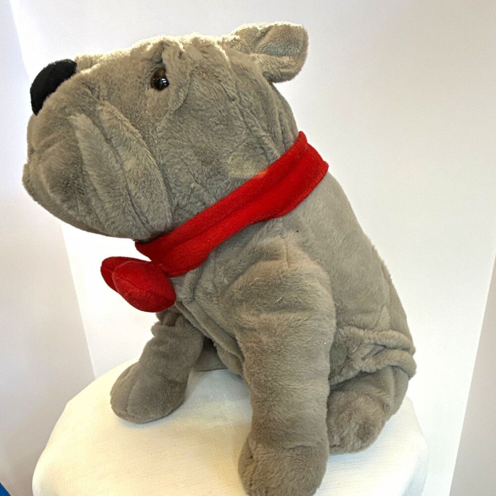 Dan Dee Collector's Choice Gray Bulldog Plush Dog Red Heart Scarf 6-14in 2013